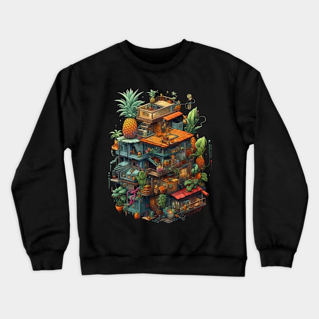 Crazy Pineaple Dream House Cool Isometric Game design Crewneck Sweatshirt by MarikoArt